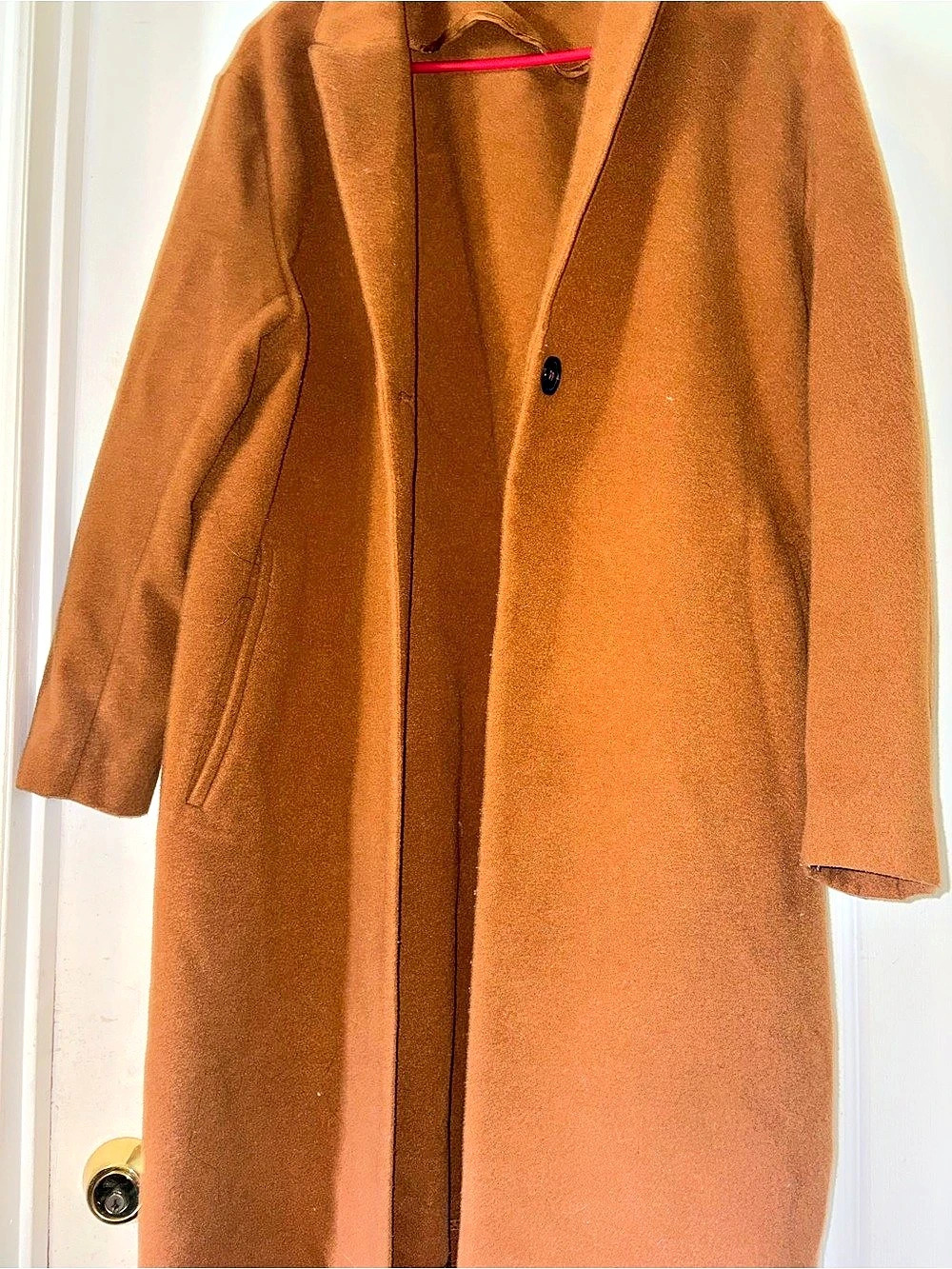H&M Camel Brown Longline Coat Size 10 Tailored Quiet Luxury Classic